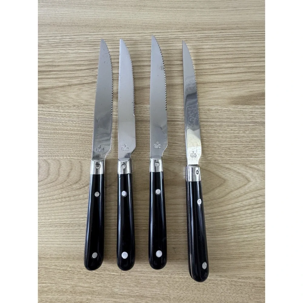 Serrated Stainless Steel Steak Knives Set of 4 Black Handles Thailand